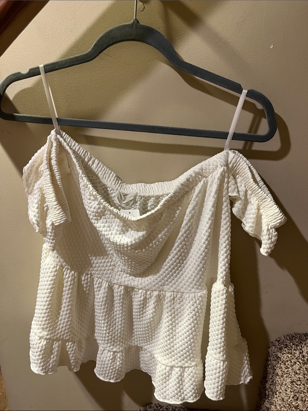 Urban Outfitters White Textured Off-Shoulder Ruffle Camisole